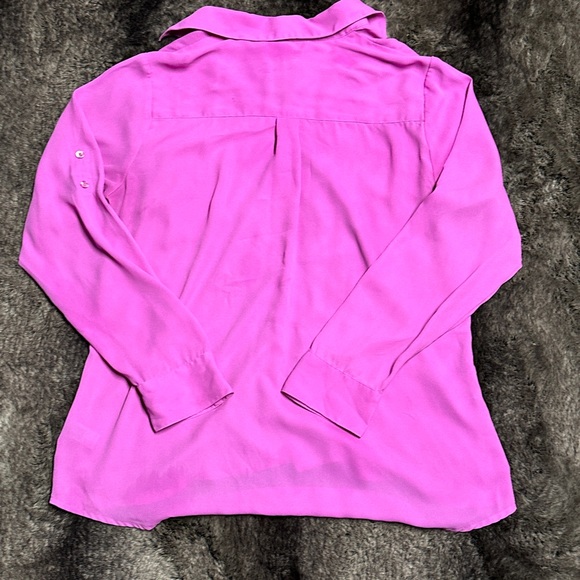 Express Polyester Button Down Purple Neon Long Sleeve Blouse Top size L - Picture 4 of 5